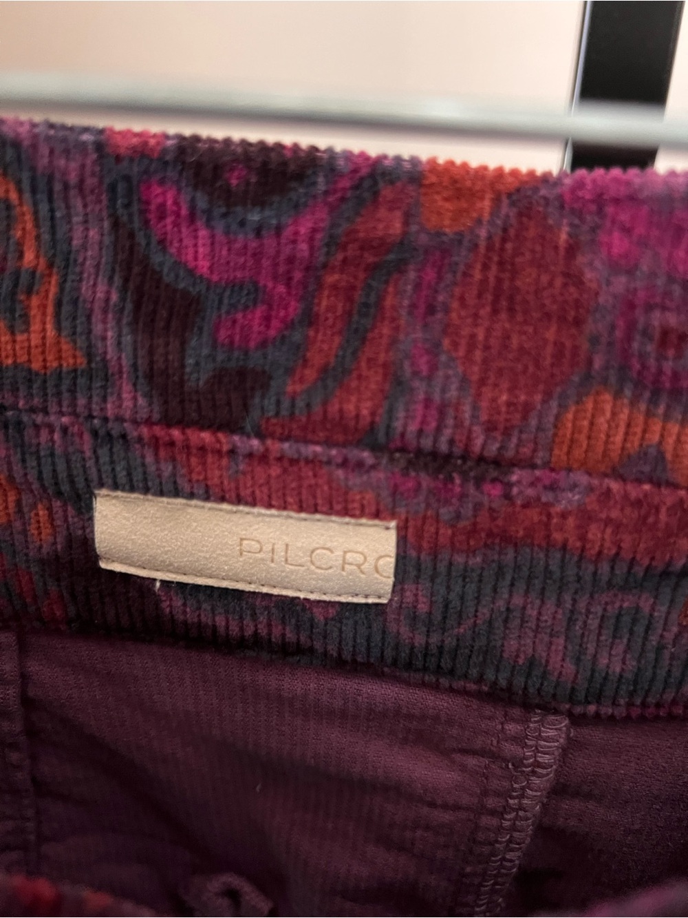 Anthropologie PILCRO Corduroy Button-Front A-Line Mini Skirt in Plum Floral - Picture 5 of 9